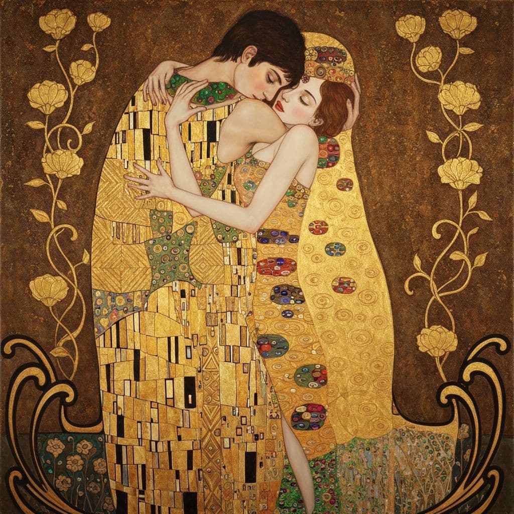 The Kiss by Gustav Klimt - art journaling prompt inspiration