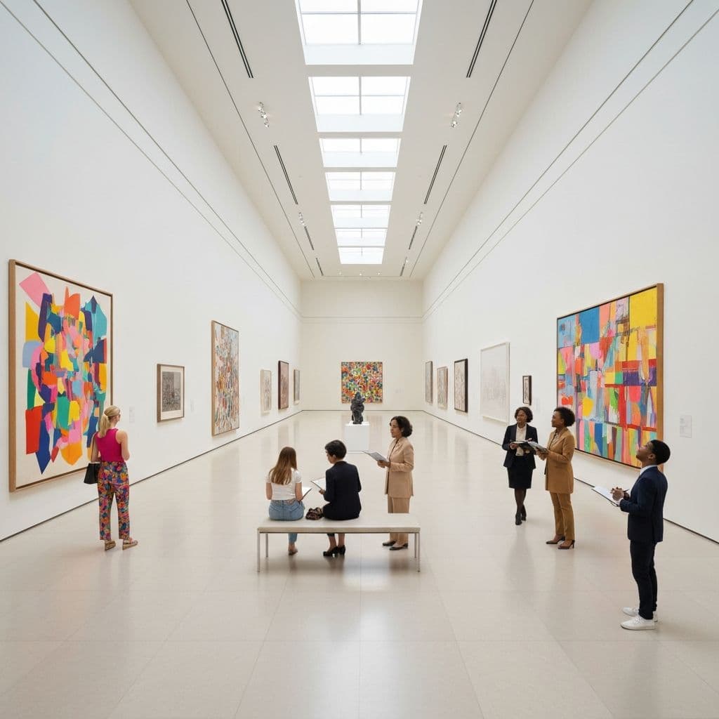 People contemplating art in a gallery