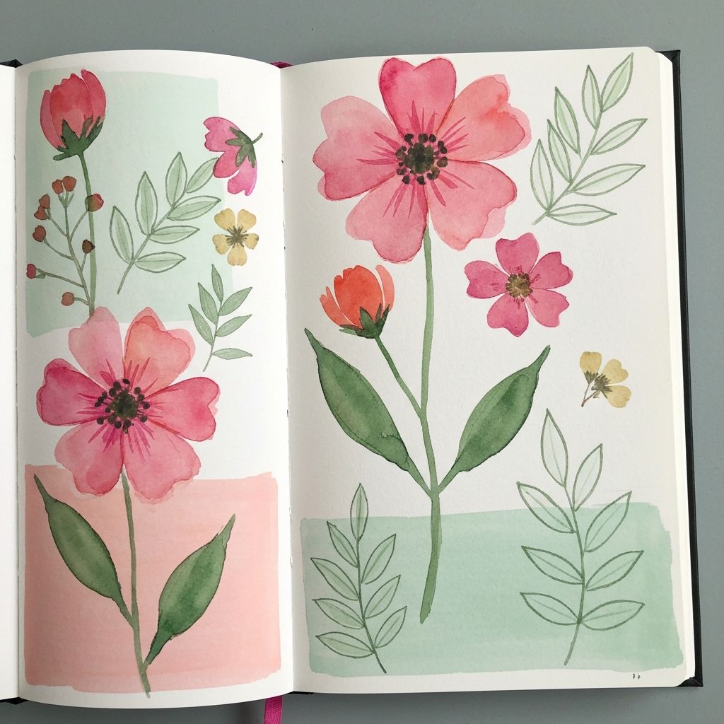 Art journal page with nature-inspired florals and botanical elements