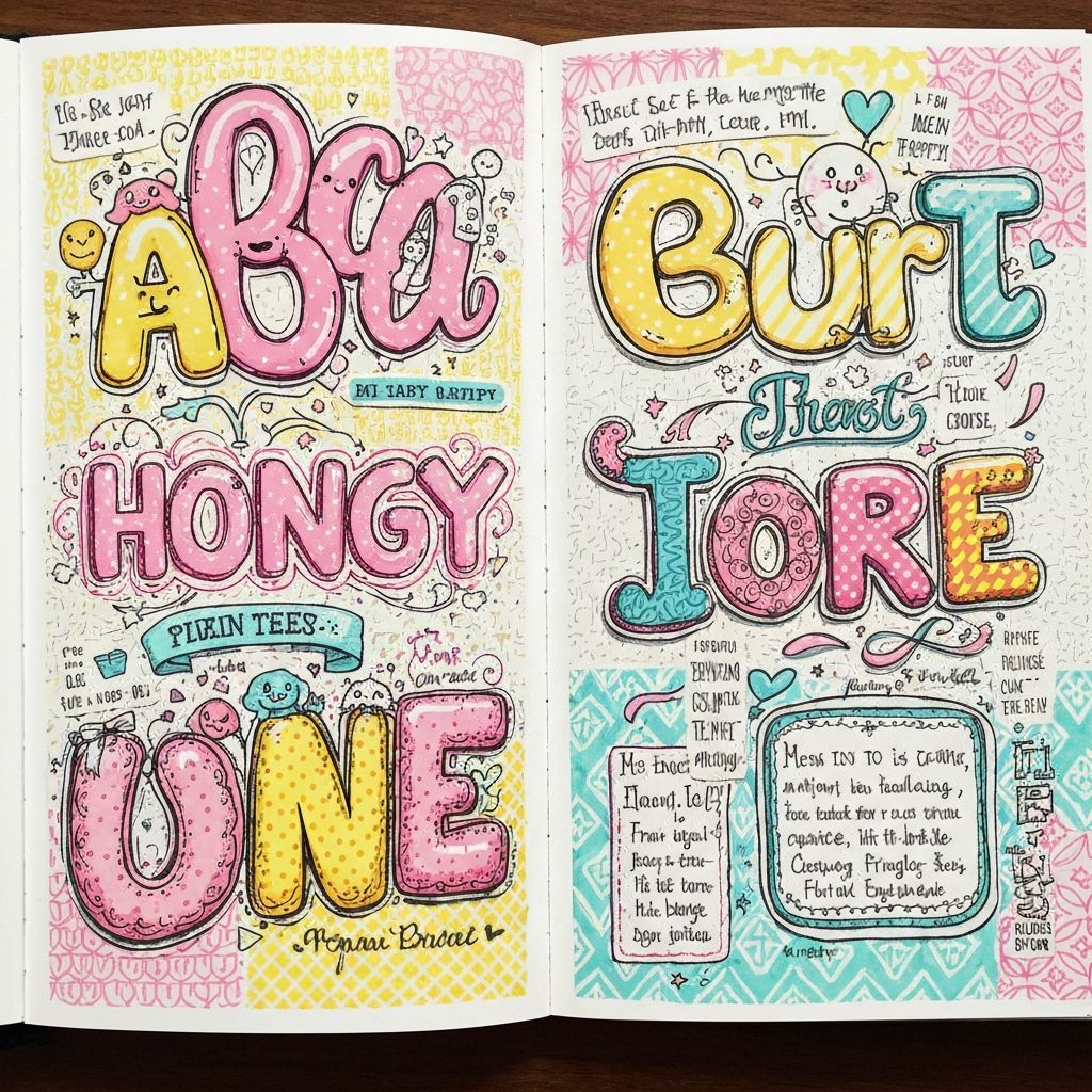 Art journal page with playful lettering and colorful doodles