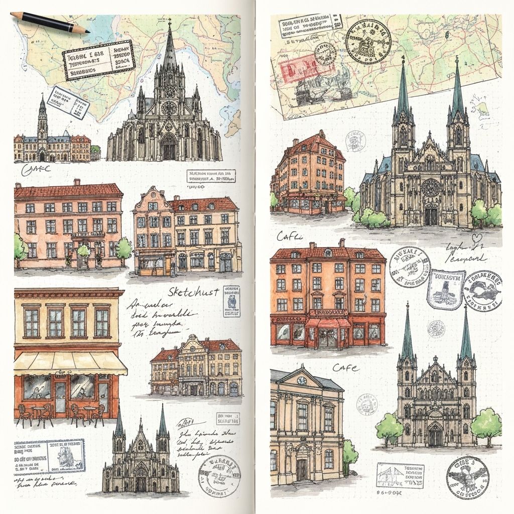 Art journal page with travel sketches and adventure documentation