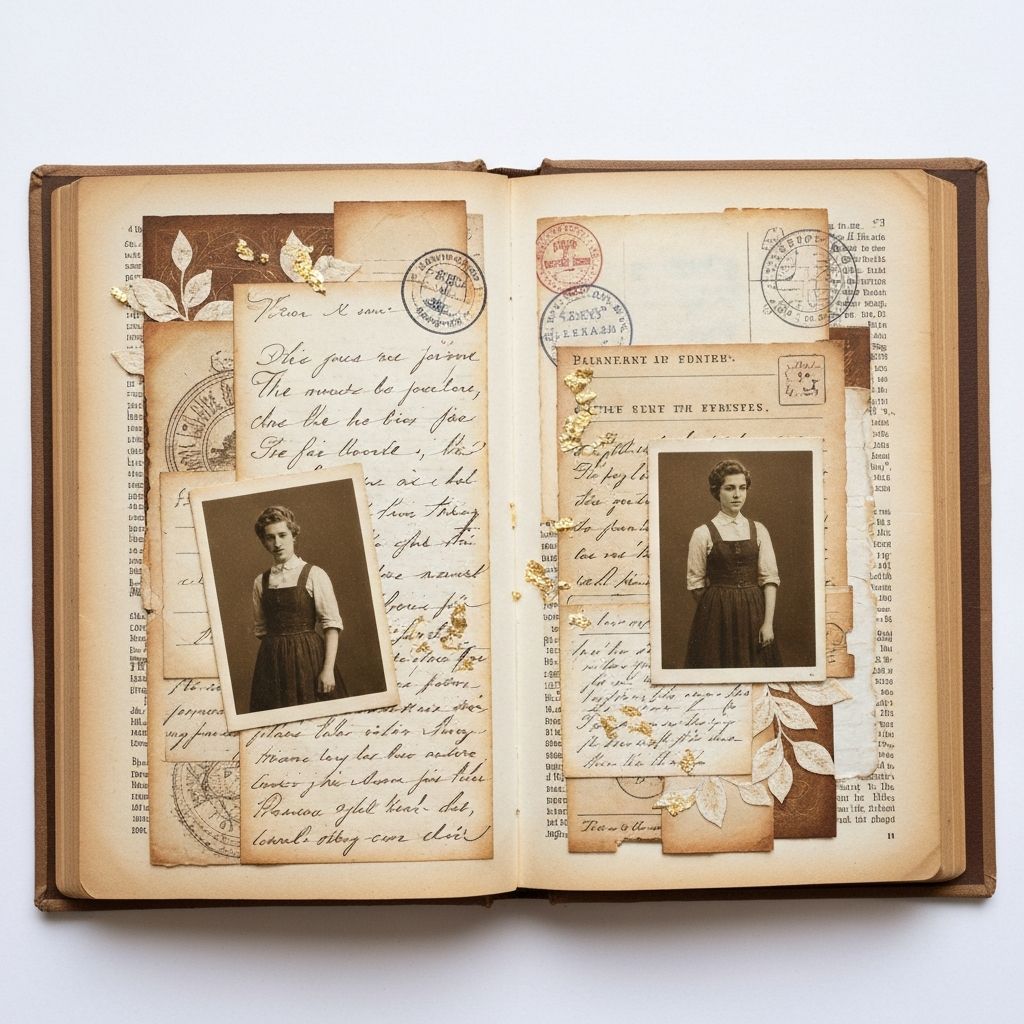 Art journal page with vintage ephemera and warm nostalgic elements