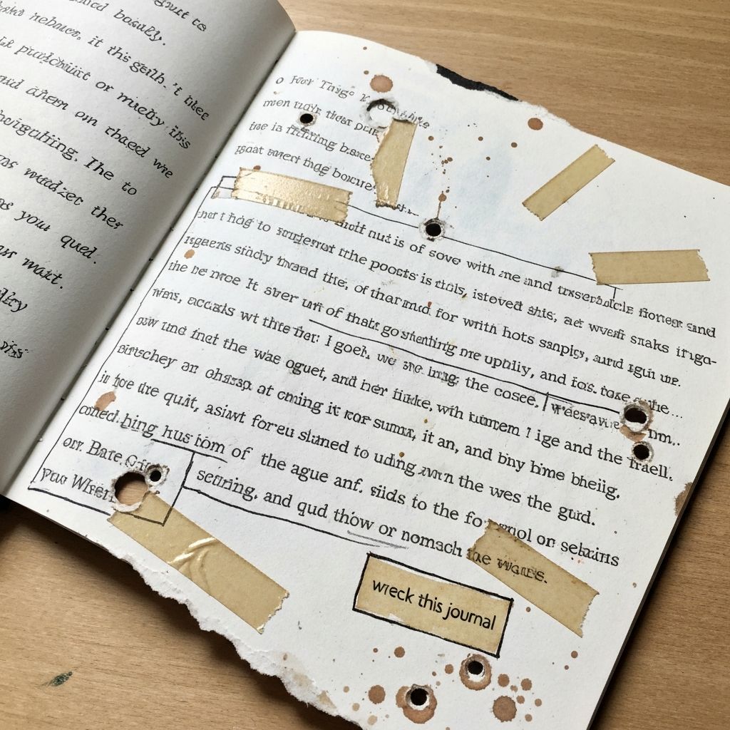 Art journal page with experimental creative destruction and playful chaos