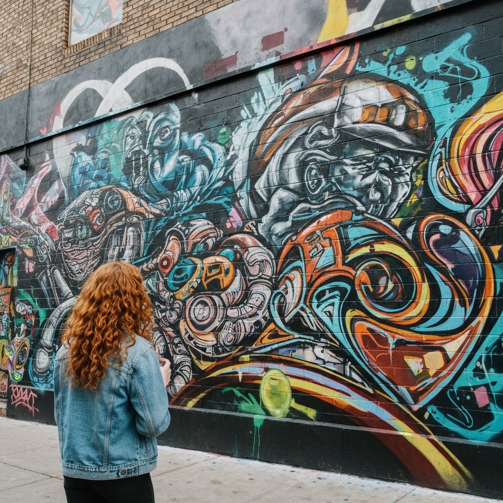 Colorful street art mural on urban building - street art inspiration for journaling