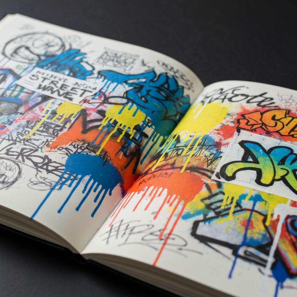 Street art inspired journal spread with bold graffiti style colors
