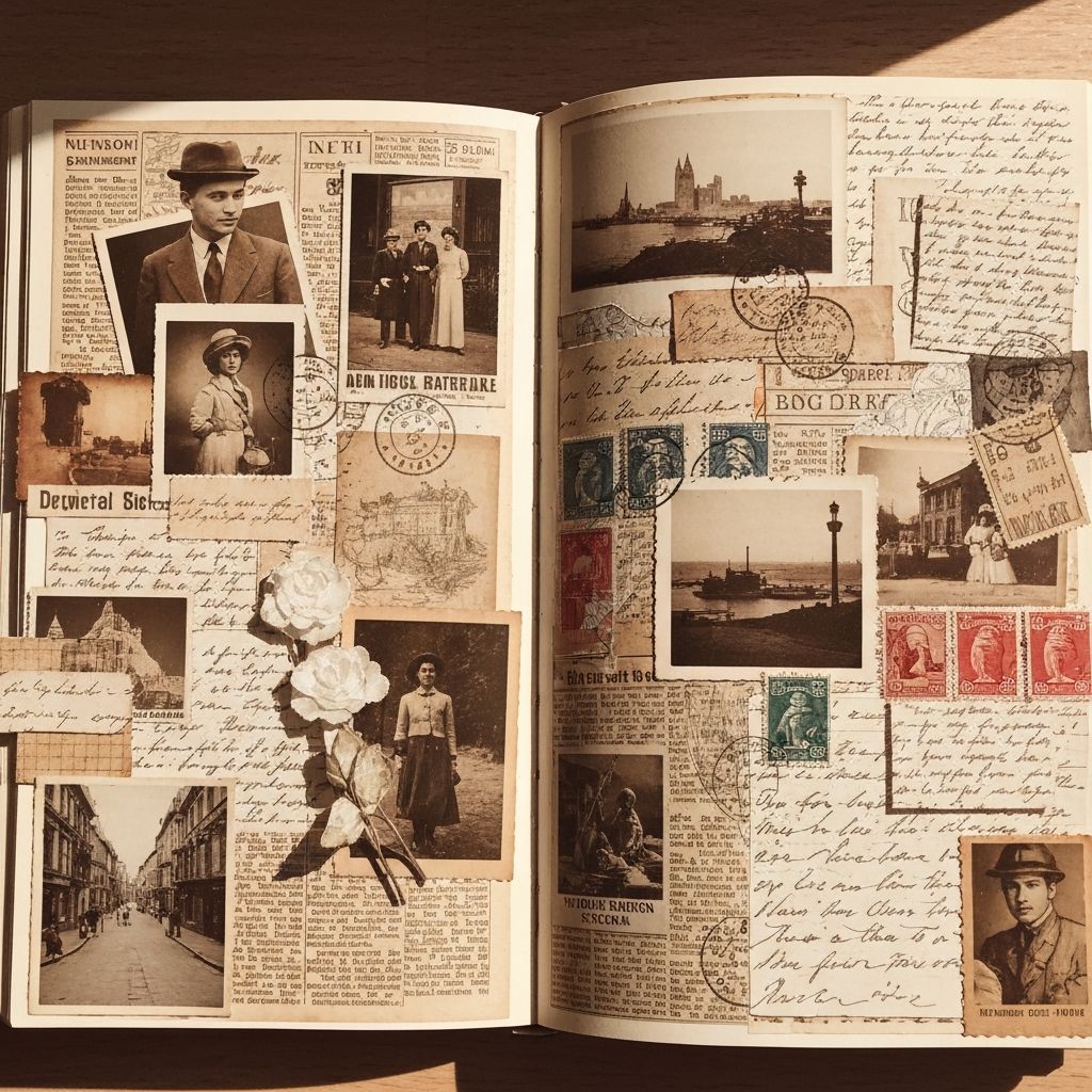 Vintage style collage art journal with old photographs and ephemera